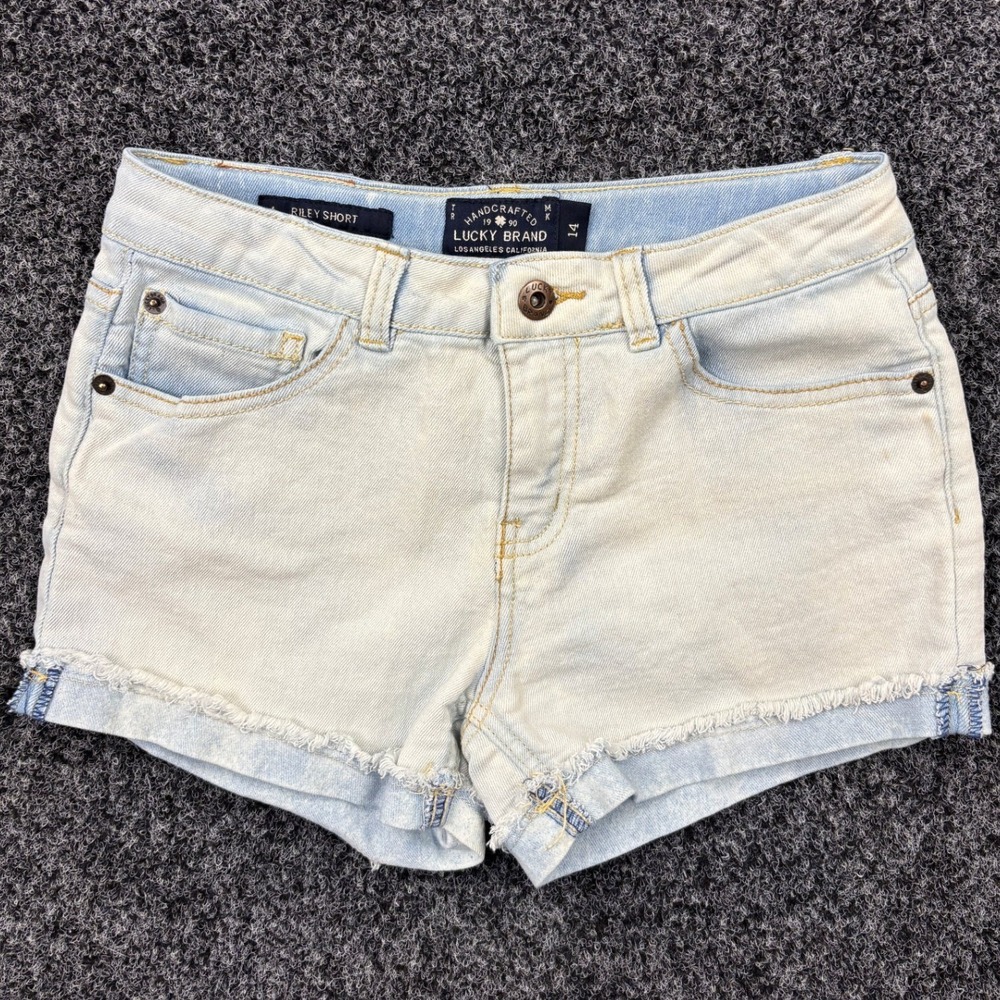 Lucky Brand Riley Short Girls Size 14 Denim Shorts Light Wash Cuffed Raw Hem